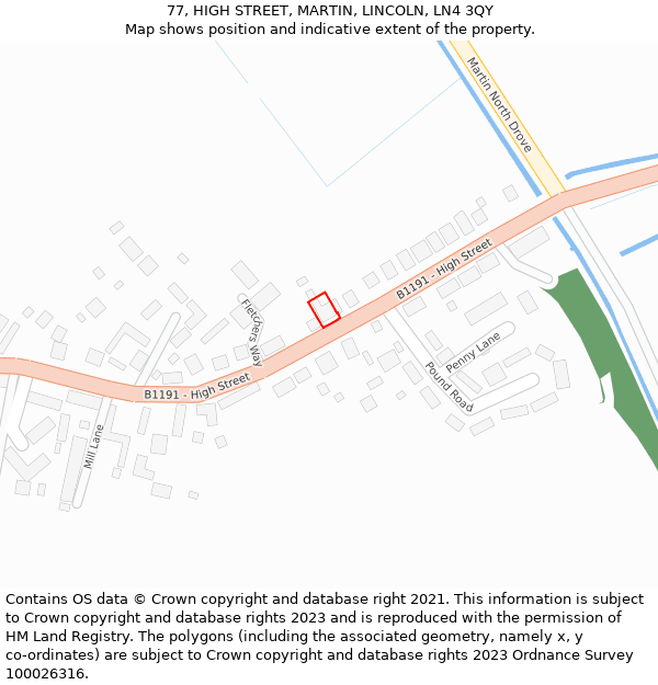 77, HIGH STREET, MARTIN, LINCOLN, LN4 3QY: Location map and indicative extent of plot