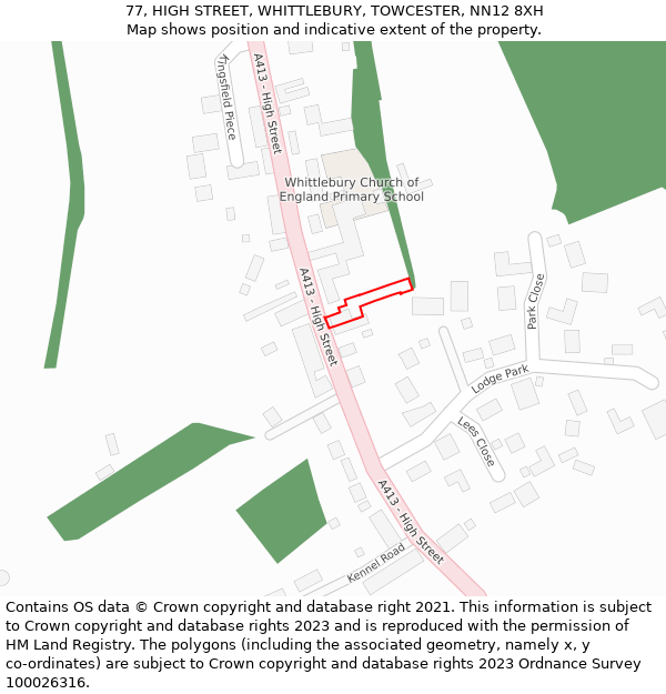 77, HIGH STREET, WHITTLEBURY, TOWCESTER, NN12 8XH: Location map and indicative extent of plot