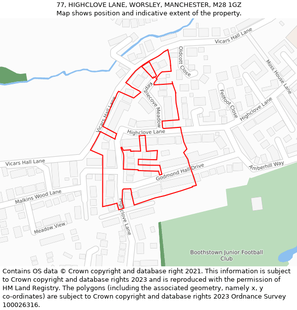 77, HIGHCLOVE LANE, WORSLEY, MANCHESTER, M28 1GZ: Location map and indicative extent of plot