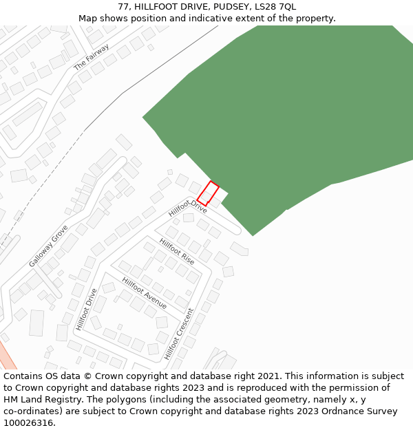 77, HILLFOOT DRIVE, PUDSEY, LS28 7QL: Location map and indicative extent of plot