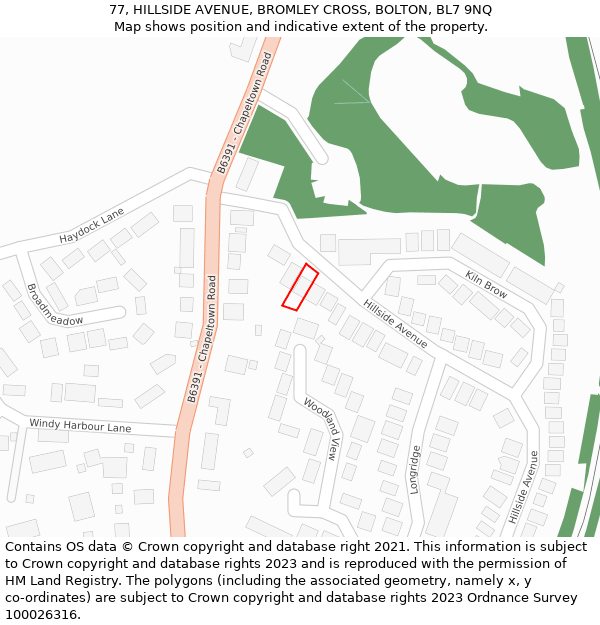 77, HILLSIDE AVENUE, BROMLEY CROSS, BOLTON, BL7 9NQ: Location map and indicative extent of plot