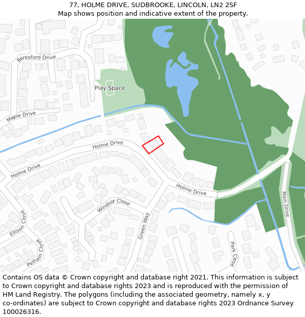 77, HOLME DRIVE, SUDBROOKE, LINCOLN, LN2 2SF: Location map and indicative extent of plot