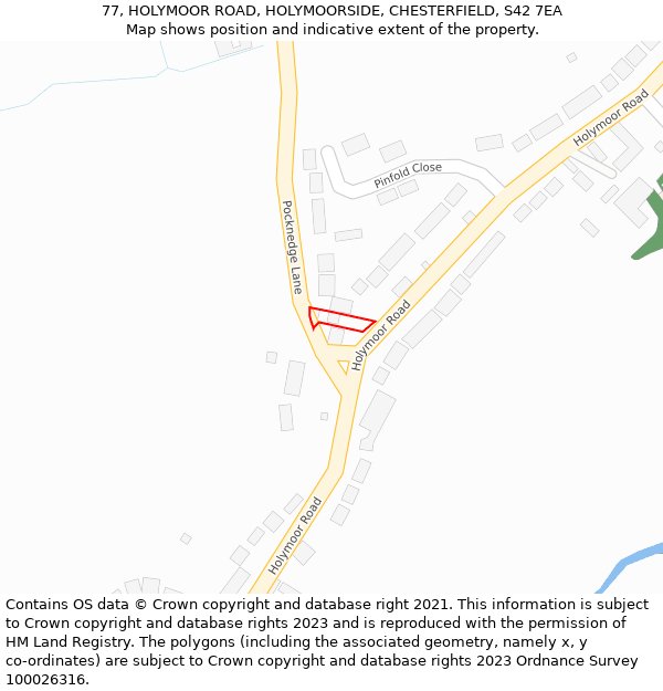 77, HOLYMOOR ROAD, HOLYMOORSIDE, CHESTERFIELD, S42 7EA: Location map and indicative extent of plot