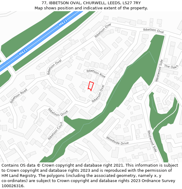 77, IBBETSON OVAL, CHURWELL, LEEDS, LS27 7RY: Location map and indicative extent of plot