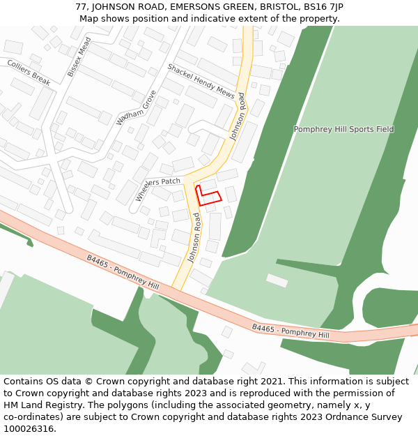 77, JOHNSON ROAD, EMERSONS GREEN, BRISTOL, BS16 7JP: Location map and indicative extent of plot