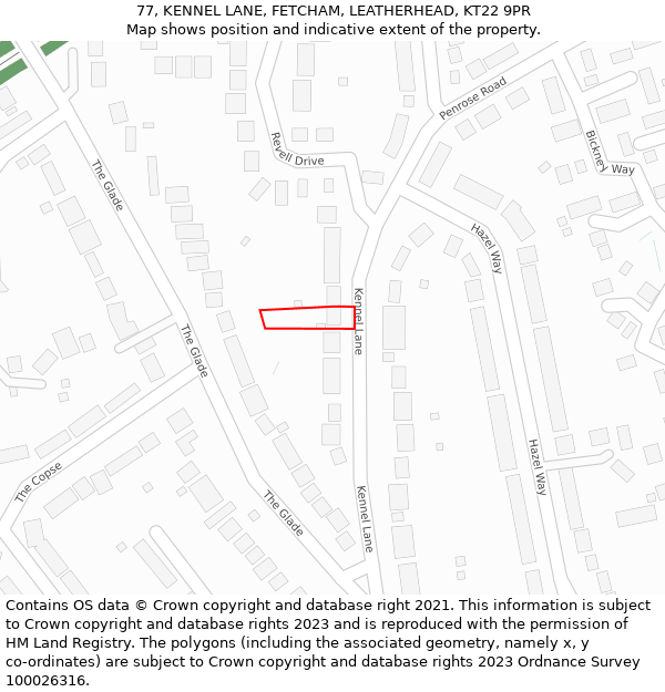 77, KENNEL LANE, FETCHAM, LEATHERHEAD, KT22 9PR: Location map and indicative extent of plot