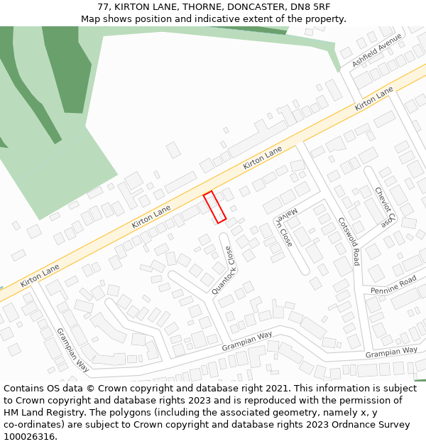 77, KIRTON LANE, THORNE, DONCASTER, DN8 5RF: Location map and indicative extent of plot