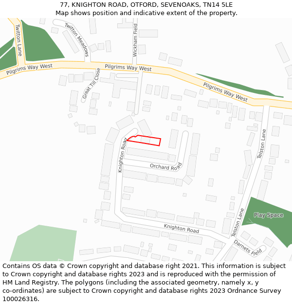 77, KNIGHTON ROAD, OTFORD, SEVENOAKS, TN14 5LE: Location map and indicative extent of plot