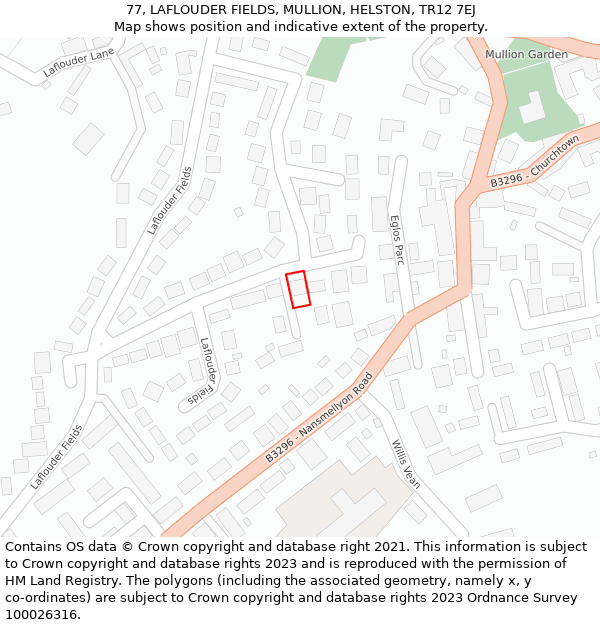 77, LAFLOUDER FIELDS, MULLION, HELSTON, TR12 7EJ: Location map and indicative extent of plot