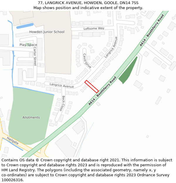 77, LANGRICK AVENUE, HOWDEN, GOOLE, DN14 7SS: Location map and indicative extent of plot