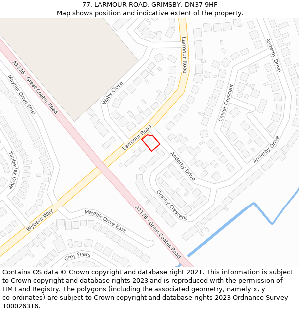 77, LARMOUR ROAD, GRIMSBY, DN37 9HF: Location map and indicative extent of plot