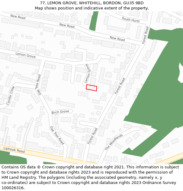 77, LEMON GROVE, WHITEHILL, BORDON, GU35 9BD: Location map and indicative extent of plot