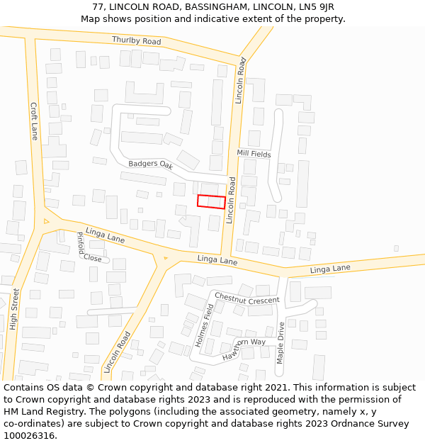 77, LINCOLN ROAD, BASSINGHAM, LINCOLN, LN5 9JR: Location map and indicative extent of plot