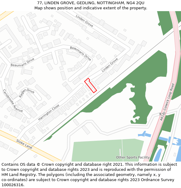 77, LINDEN GROVE, GEDLING, NOTTINGHAM, NG4 2QU: Location map and indicative extent of plot