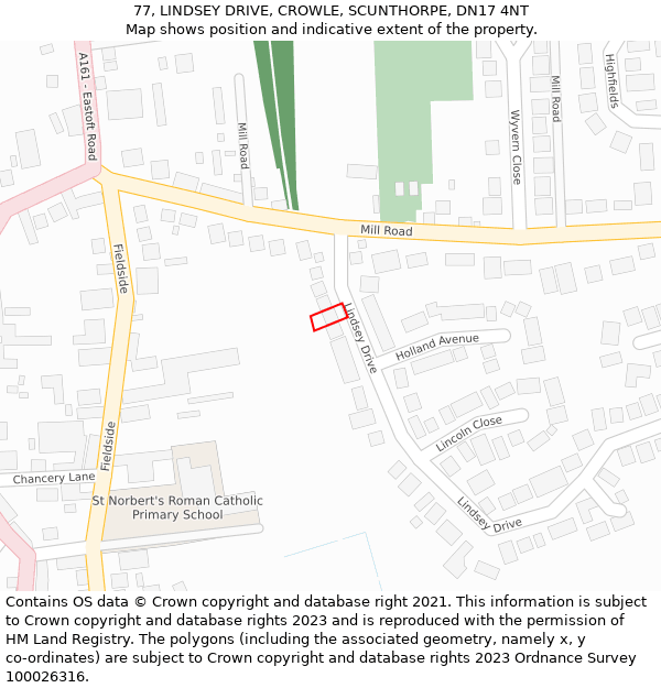 77, LINDSEY DRIVE, CROWLE, SCUNTHORPE, DN17 4NT: Location map and indicative extent of plot