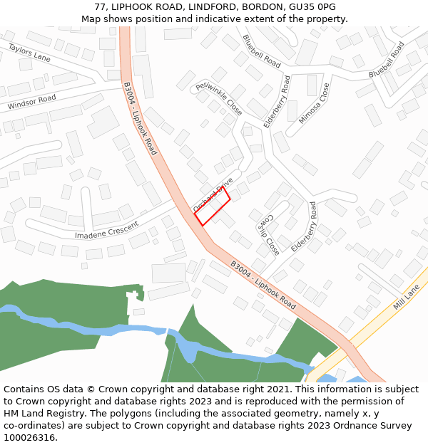 77, LIPHOOK ROAD, LINDFORD, BORDON, GU35 0PG: Location map and indicative extent of plot