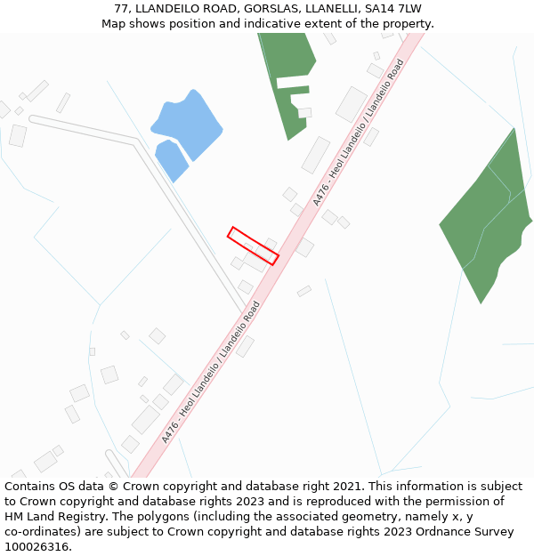 77, LLANDEILO ROAD, GORSLAS, LLANELLI, SA14 7LW: Location map and indicative extent of plot