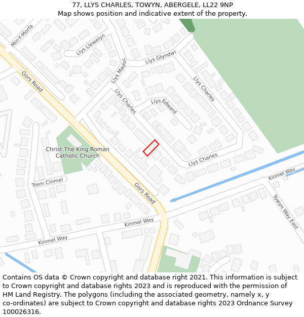77, LLYS CHARLES, TOWYN, ABERGELE, LL22 9NP: Location map and indicative extent of plot