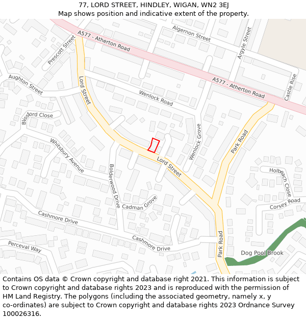 77, LORD STREET, HINDLEY, WIGAN, WN2 3EJ: Location map and indicative extent of plot