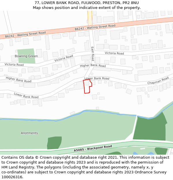 77, LOWER BANK ROAD, FULWOOD, PRESTON, PR2 8NU: Location map and indicative extent of plot