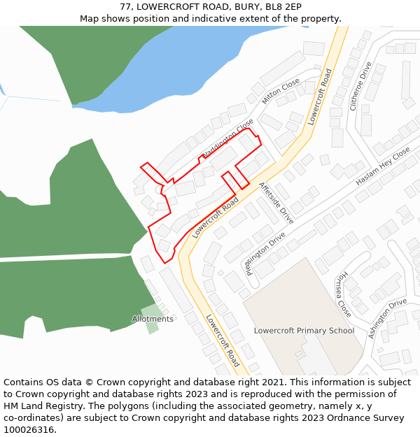 77, LOWERCROFT ROAD, BURY, BL8 2EP: Location map and indicative extent of plot