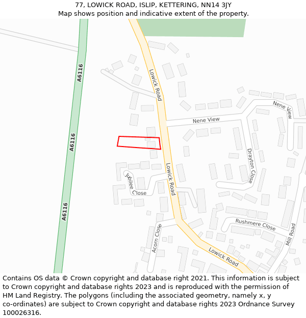 77, LOWICK ROAD, ISLIP, KETTERING, NN14 3JY: Location map and indicative extent of plot