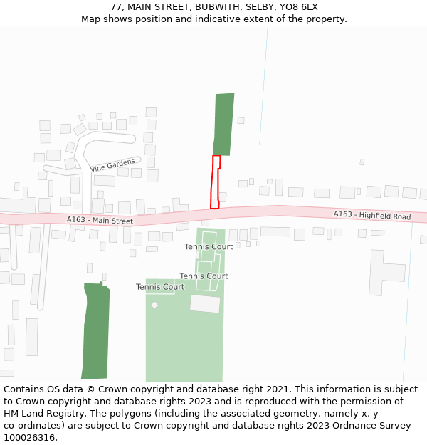 77, MAIN STREET, BUBWITH, SELBY, YO8 6LX: Location map and indicative extent of plot