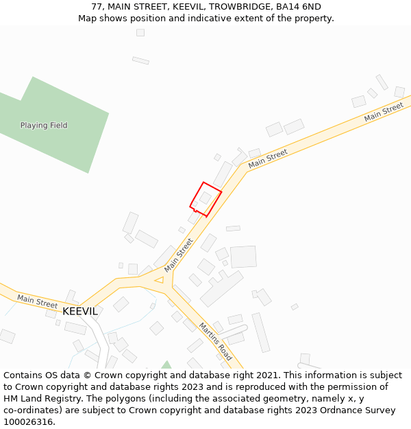 77, MAIN STREET, KEEVIL, TROWBRIDGE, BA14 6ND: Location map and indicative extent of plot