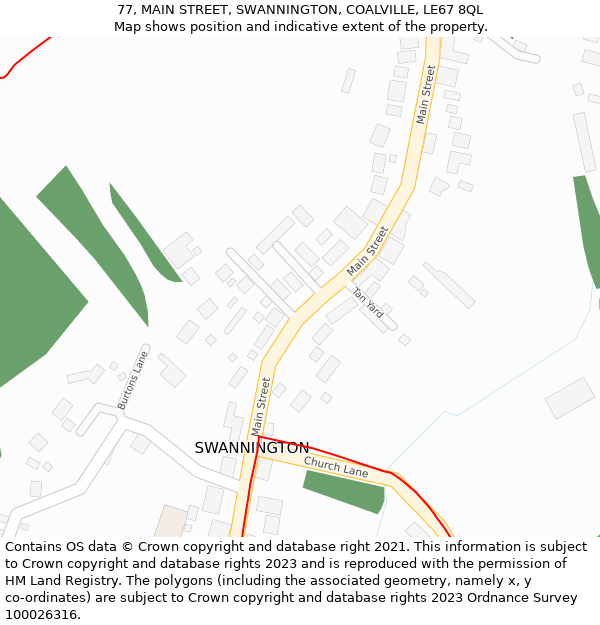 77, MAIN STREET, SWANNINGTON, COALVILLE, LE67 8QL: Location map and indicative extent of plot