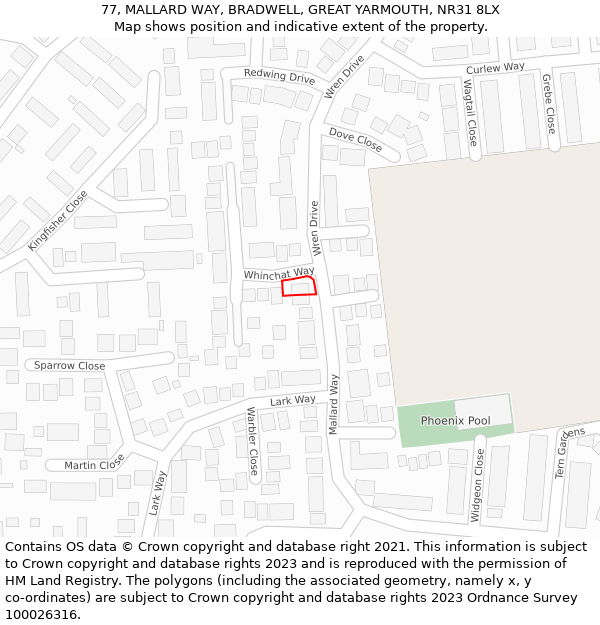 77, MALLARD WAY, BRADWELL, GREAT YARMOUTH, NR31 8LX: Location map and indicative extent of plot