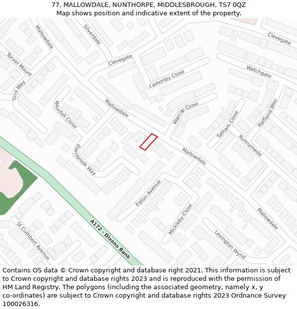 77, MALLOWDALE, NUNTHORPE, MIDDLESBROUGH, TS7 0QZ: Location map and indicative extent of plot