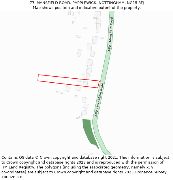 77, MANSFIELD ROAD, PAPPLEWICK, NOTTINGHAM, NG15 8FJ: Location map and indicative extent of plot