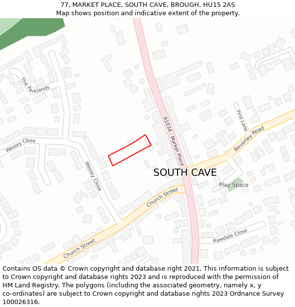 77, MARKET PLACE, SOUTH CAVE, BROUGH, HU15 2AS: Location map and indicative extent of plot