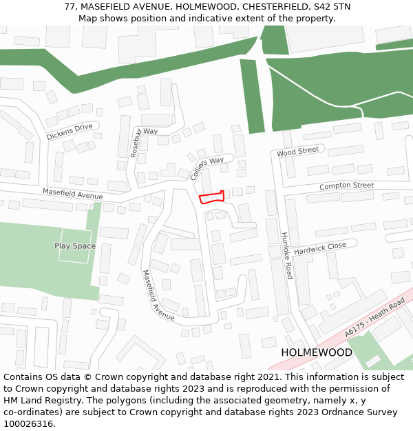 77, MASEFIELD AVENUE, HOLMEWOOD, CHESTERFIELD, S42 5TN: Location map and indicative extent of plot