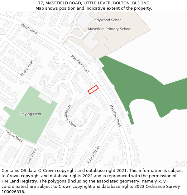 77, MASEFIELD ROAD, LITTLE LEVER, BOLTON, BL3 1NG: Location map and indicative extent of plot