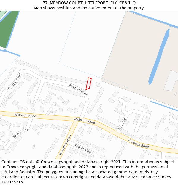 77, MEADOW COURT, LITTLEPORT, ELY, CB6 1LQ: Location map and indicative extent of plot