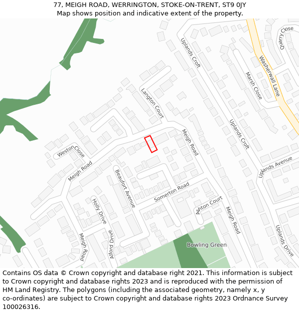 77, MEIGH ROAD, WERRINGTON, STOKE-ON-TRENT, ST9 0JY: Location map and indicative extent of plot