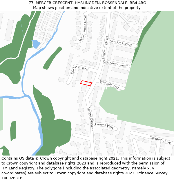 77, MERCER CRESCENT, HASLINGDEN, ROSSENDALE, BB4 4RG: Location map and indicative extent of plot