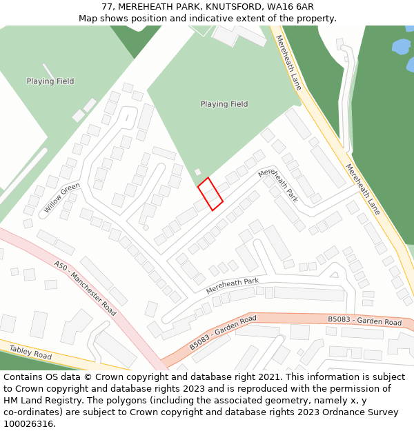77, MEREHEATH PARK, KNUTSFORD, WA16 6AR: Location map and indicative extent of plot