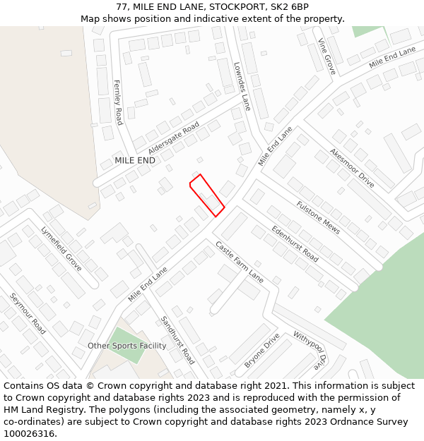 77, MILE END LANE, STOCKPORT, SK2 6BP: Location map and indicative extent of plot