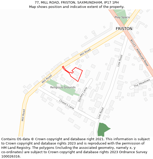77, MILL ROAD, FRISTON, SAXMUNDHAM, IP17 1PH: Location map and indicative extent of plot