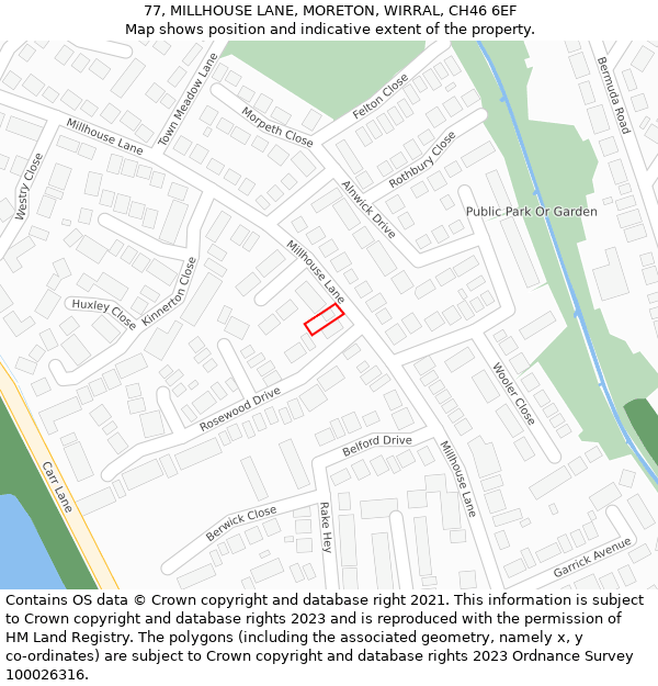 77, MILLHOUSE LANE, MORETON, WIRRAL, CH46 6EF: Location map and indicative extent of plot