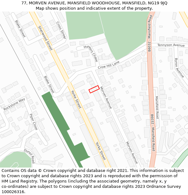 77, MORVEN AVENUE, MANSFIELD WOODHOUSE, MANSFIELD, NG19 9JQ: Location map and indicative extent of plot