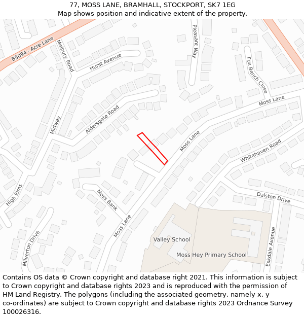 77, MOSS LANE, BRAMHALL, STOCKPORT, SK7 1EG: Location map and indicative extent of plot