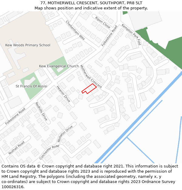 77, MOTHERWELL CRESCENT, SOUTHPORT, PR8 5LT: Location map and indicative extent of plot