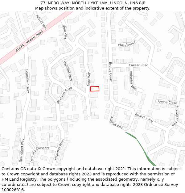 77, NERO WAY, NORTH HYKEHAM, LINCOLN, LN6 8JP: Location map and indicative extent of plot