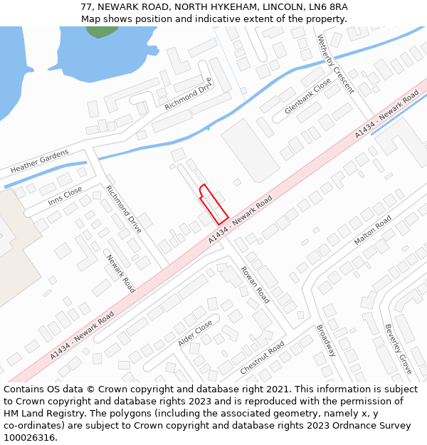 77, NEWARK ROAD, NORTH HYKEHAM, LINCOLN, LN6 8RA: Location map and indicative extent of plot