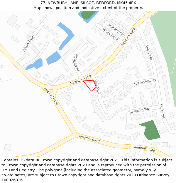 77, NEWBURY LANE, SILSOE, BEDFORD, MK45 4EX: Location map and indicative extent of plot