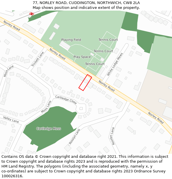 77, NORLEY ROAD, CUDDINGTON, NORTHWICH, CW8 2LA: Location map and indicative extent of plot