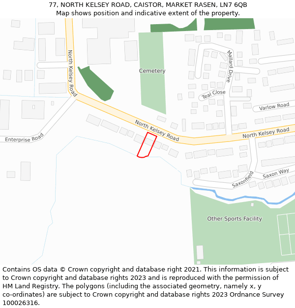 77, NORTH KELSEY ROAD, CAISTOR, MARKET RASEN, LN7 6QB: Location map and indicative extent of plot